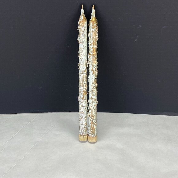 Vintage Pair Faux Melting Taper Candles Painted Gold Blue Green - Picture 6 of 10